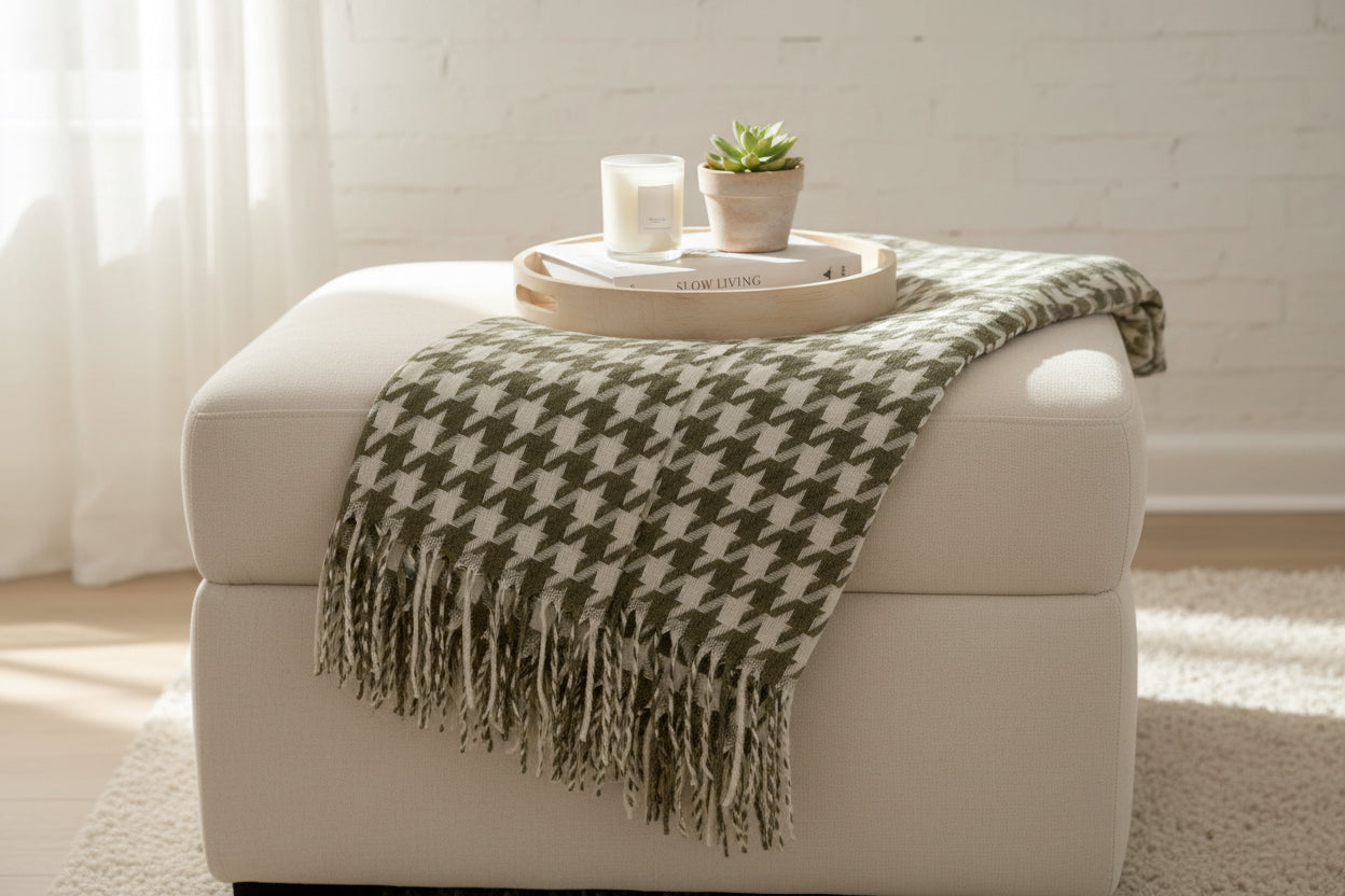 Olive And Cream Throw 170 x 120