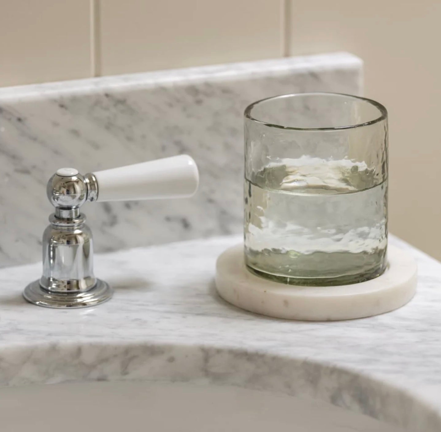 Hammered Glass Tea Light Holder with Marble Base