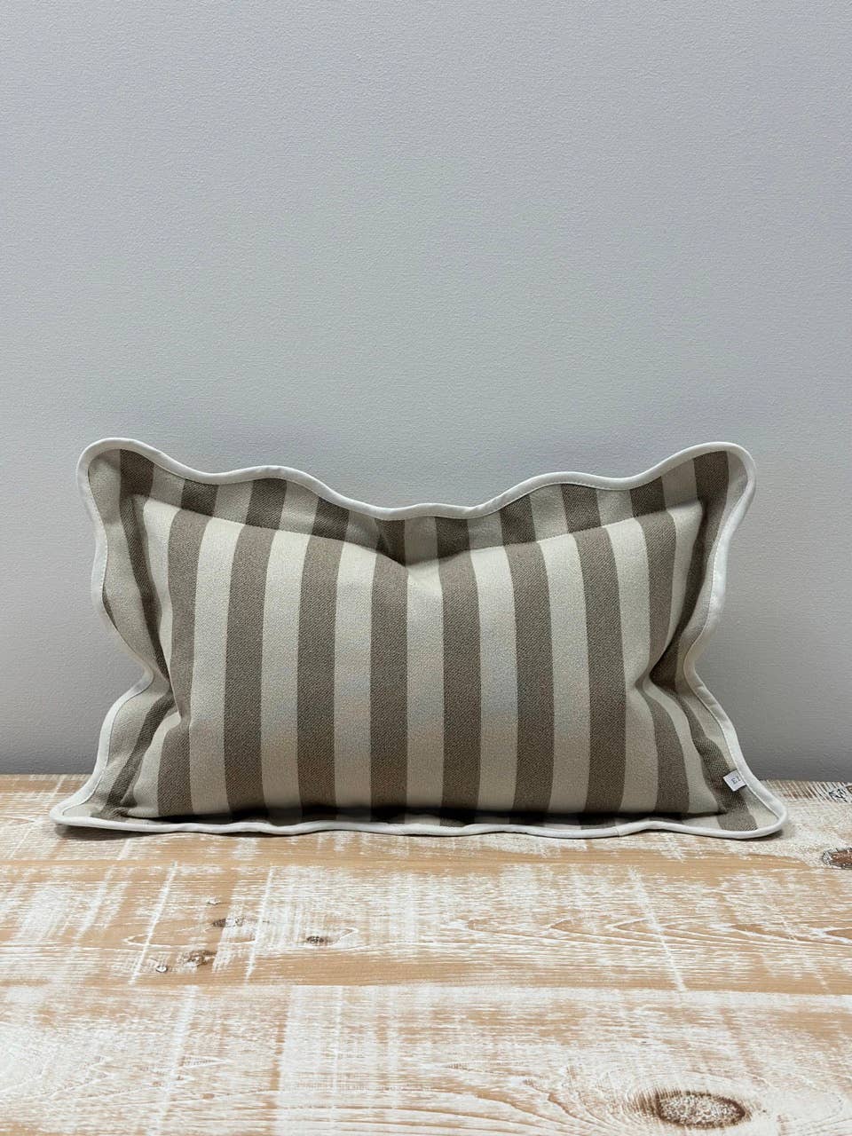 Chloe Greige Stripe Scalloped Edge Cushion Cover 50x30