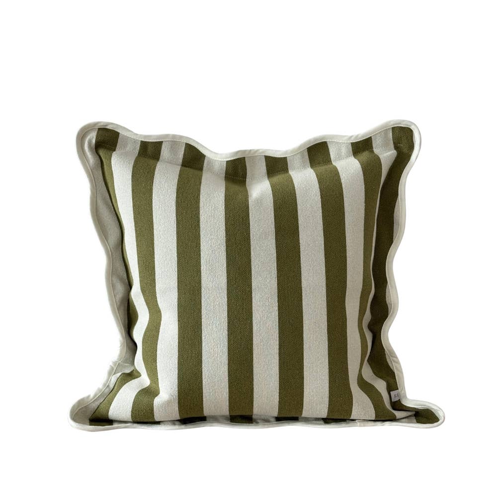 Chloe Olive Stripe Scalloped Edge Cushion