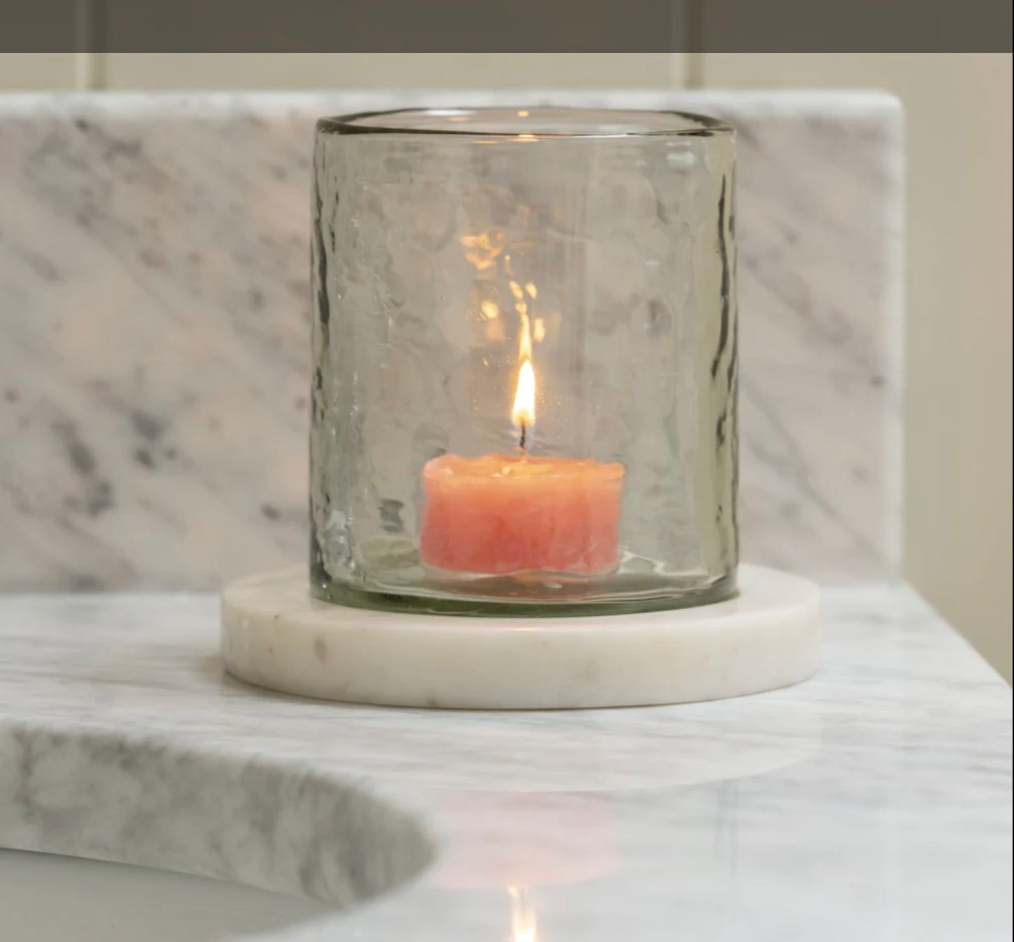 Hammered Glass Tea Light Holder with Marble Base