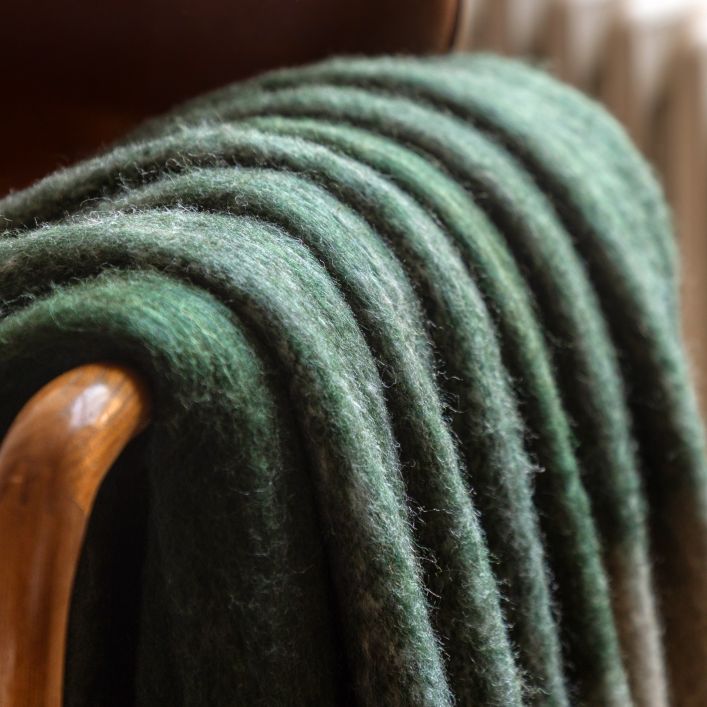 Heritage Check Faux Mohair Green Throw