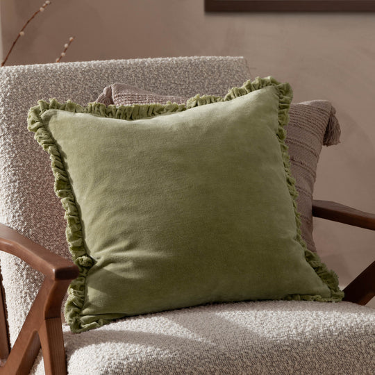 Bertie Velvet Cushion - Sage