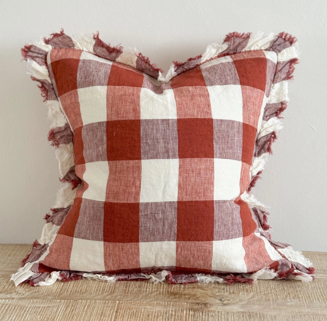 Ruffle Cushion - red check