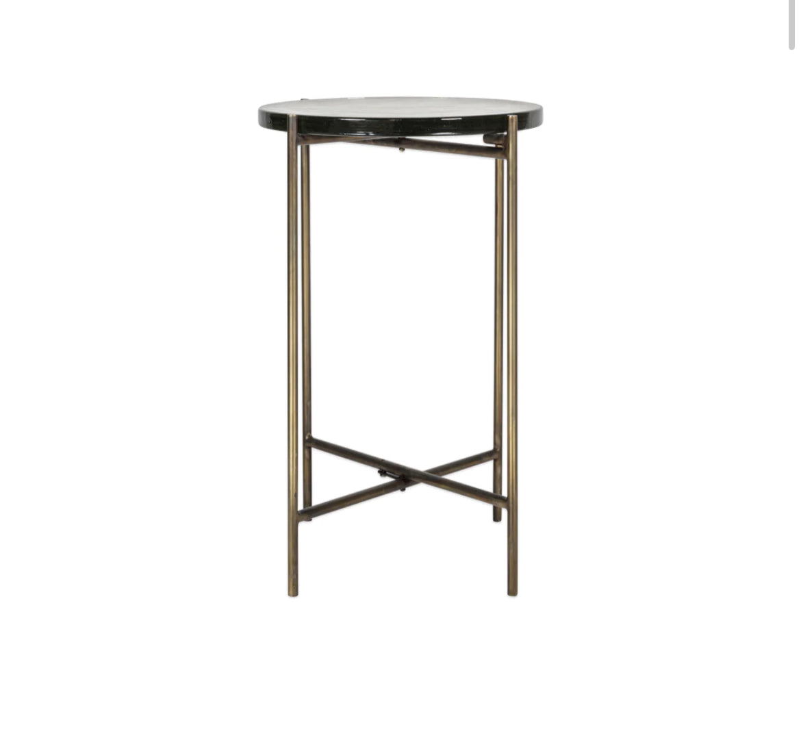 Aluva Glass Side Table - Clear & Antique Brass
