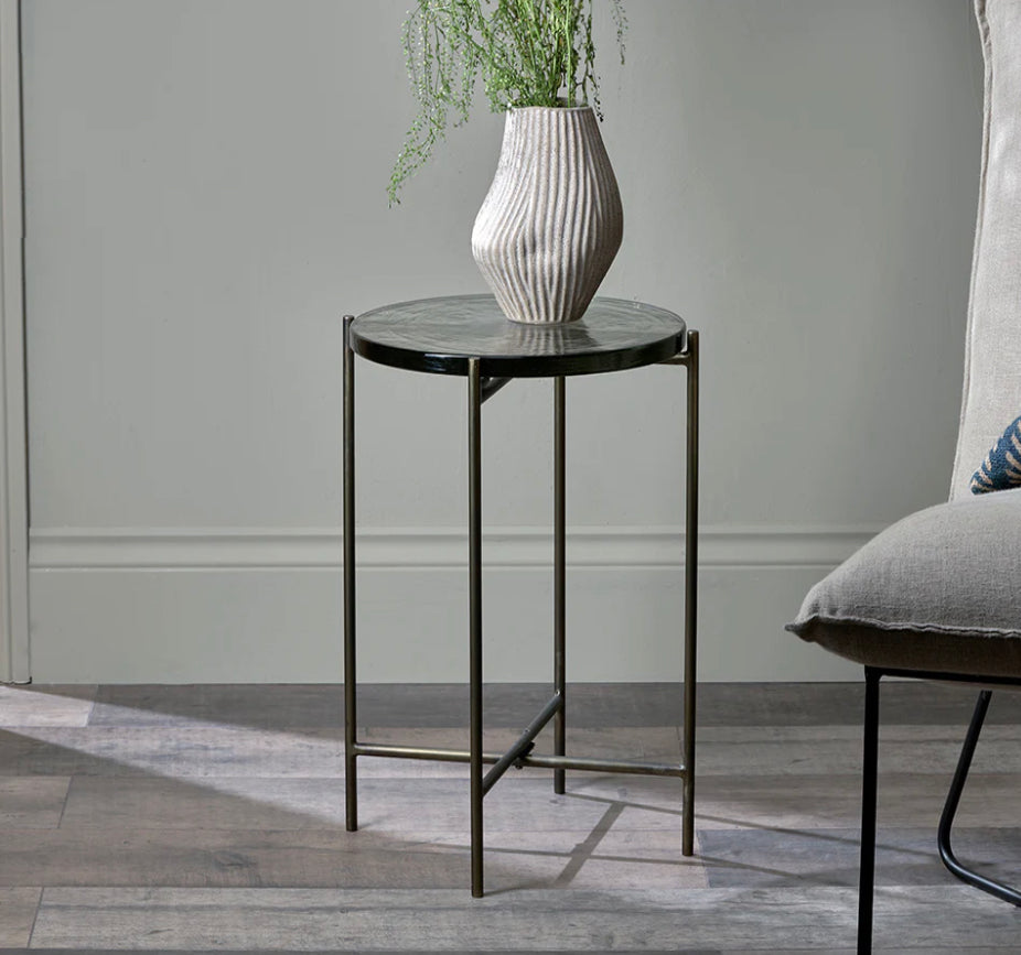 Aluva Glass Side Table - Clear & Antique Brass