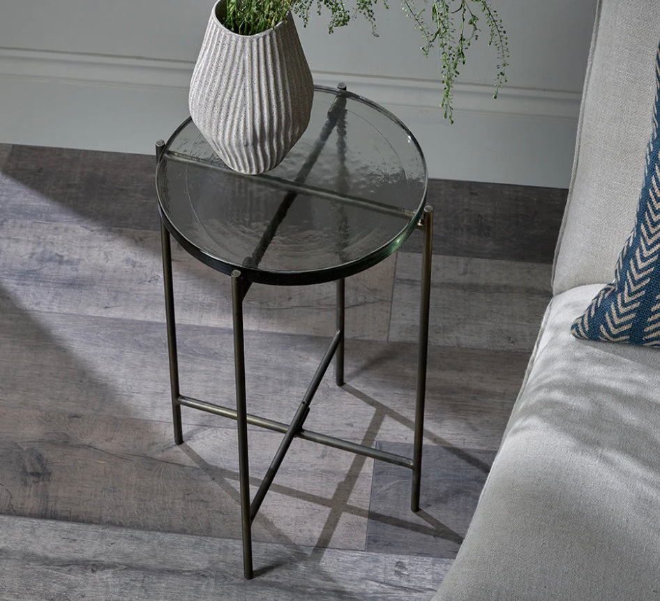 Aluva Glass Side Table - Clear & Antique Brass