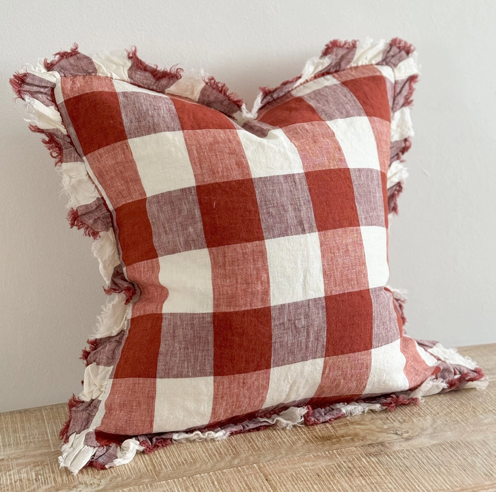 Ruffle Cushion - red check