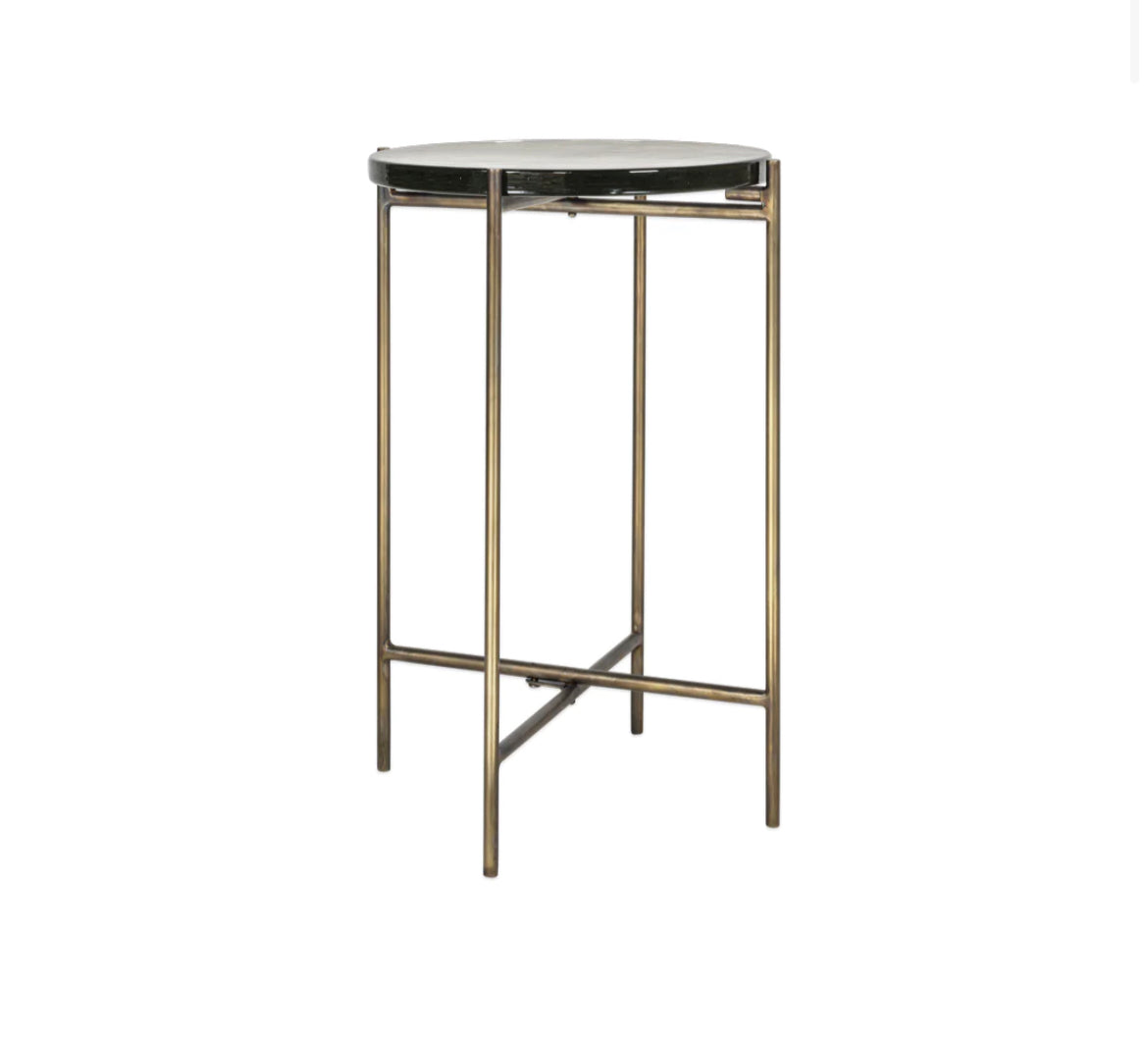 Aluva Glass Side Table - Clear & Antique Brass