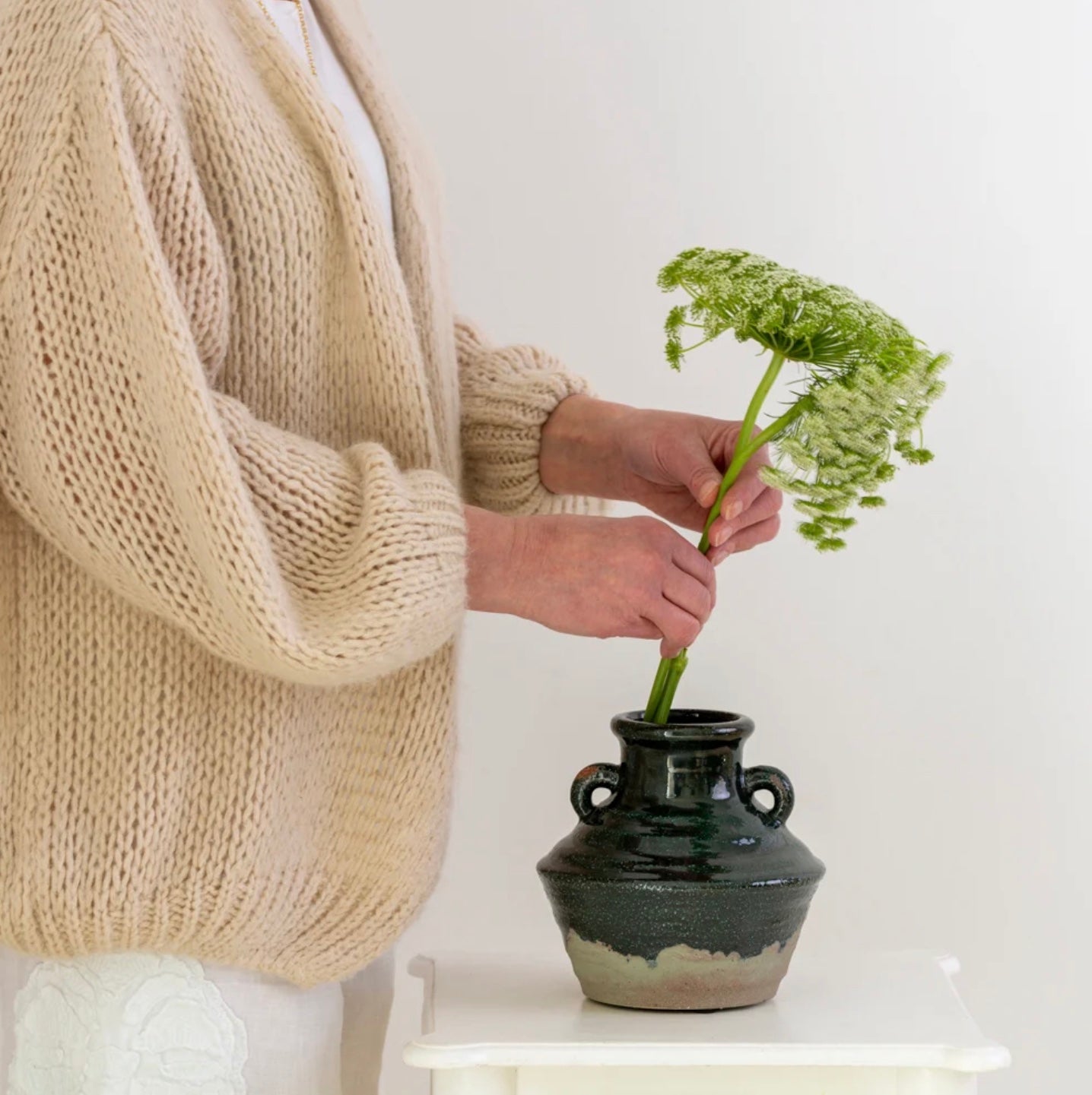 Dipped Stone Vase with Handles - Seaweed Green