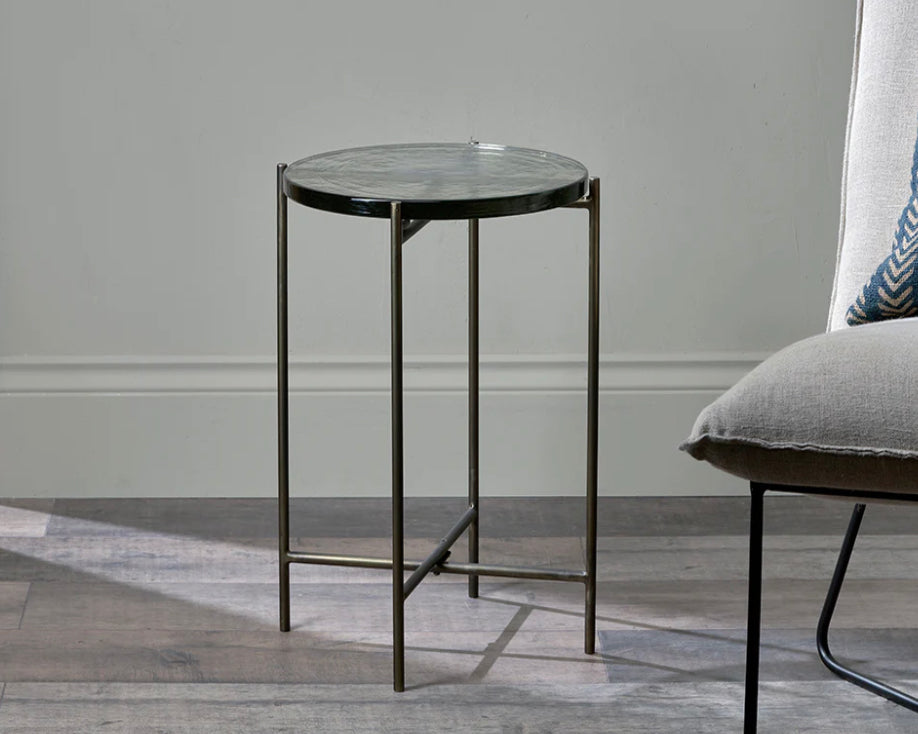 Aluva Glass Side Table - Clear & Antique Brass