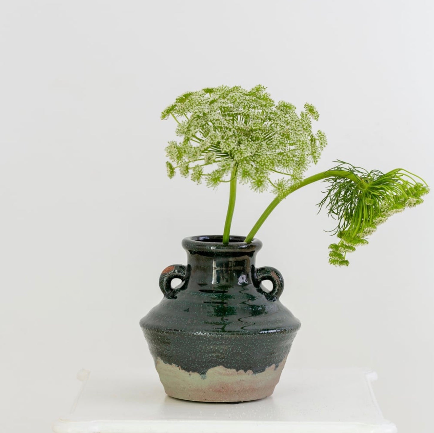 Dipped Stone Vase with Handles - Seaweed Green