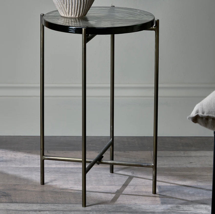 Aluva Glass Side Table - Clear & Antique Brass