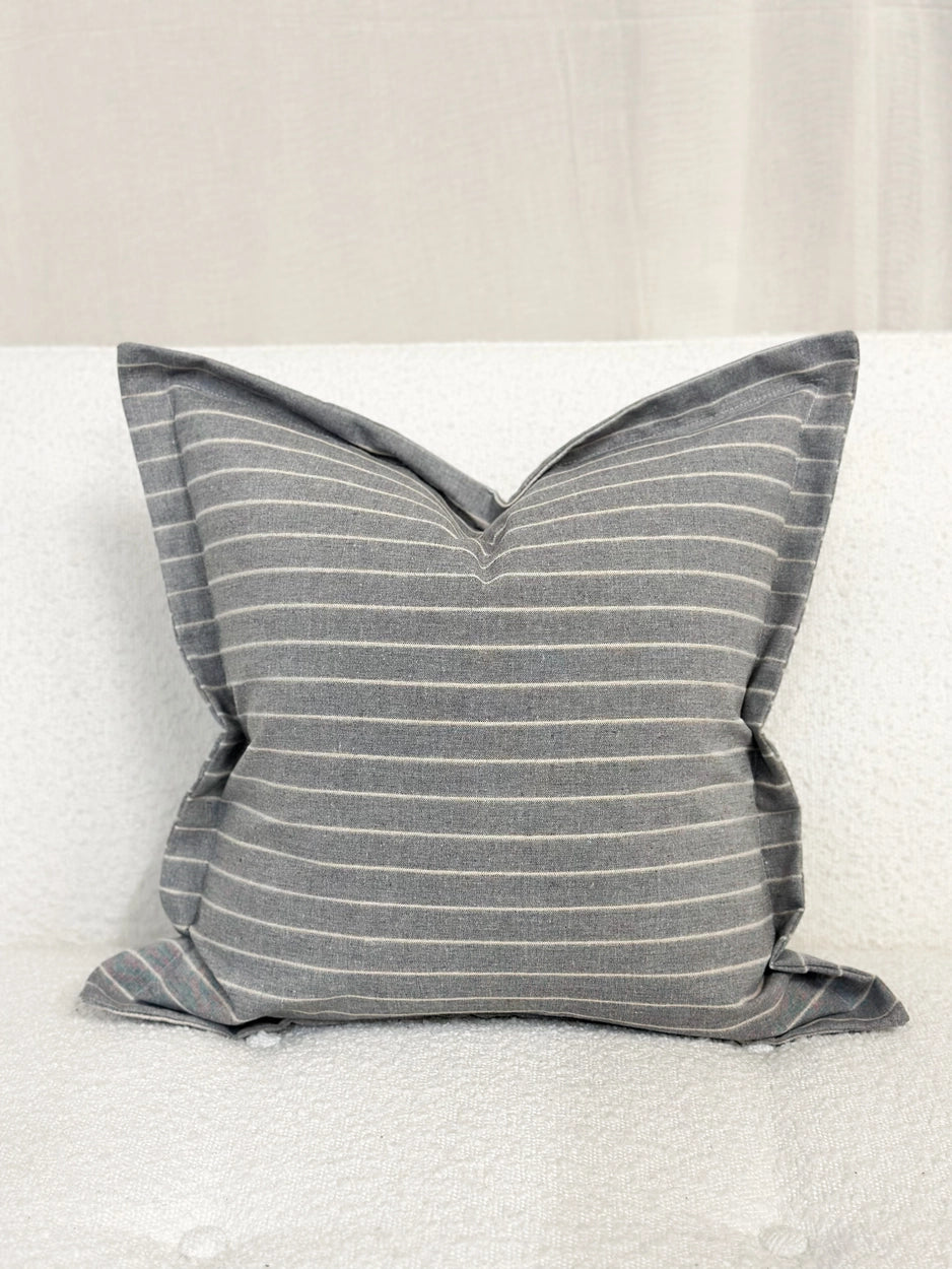Ellis Cushion - Light Grey Stripe Linen