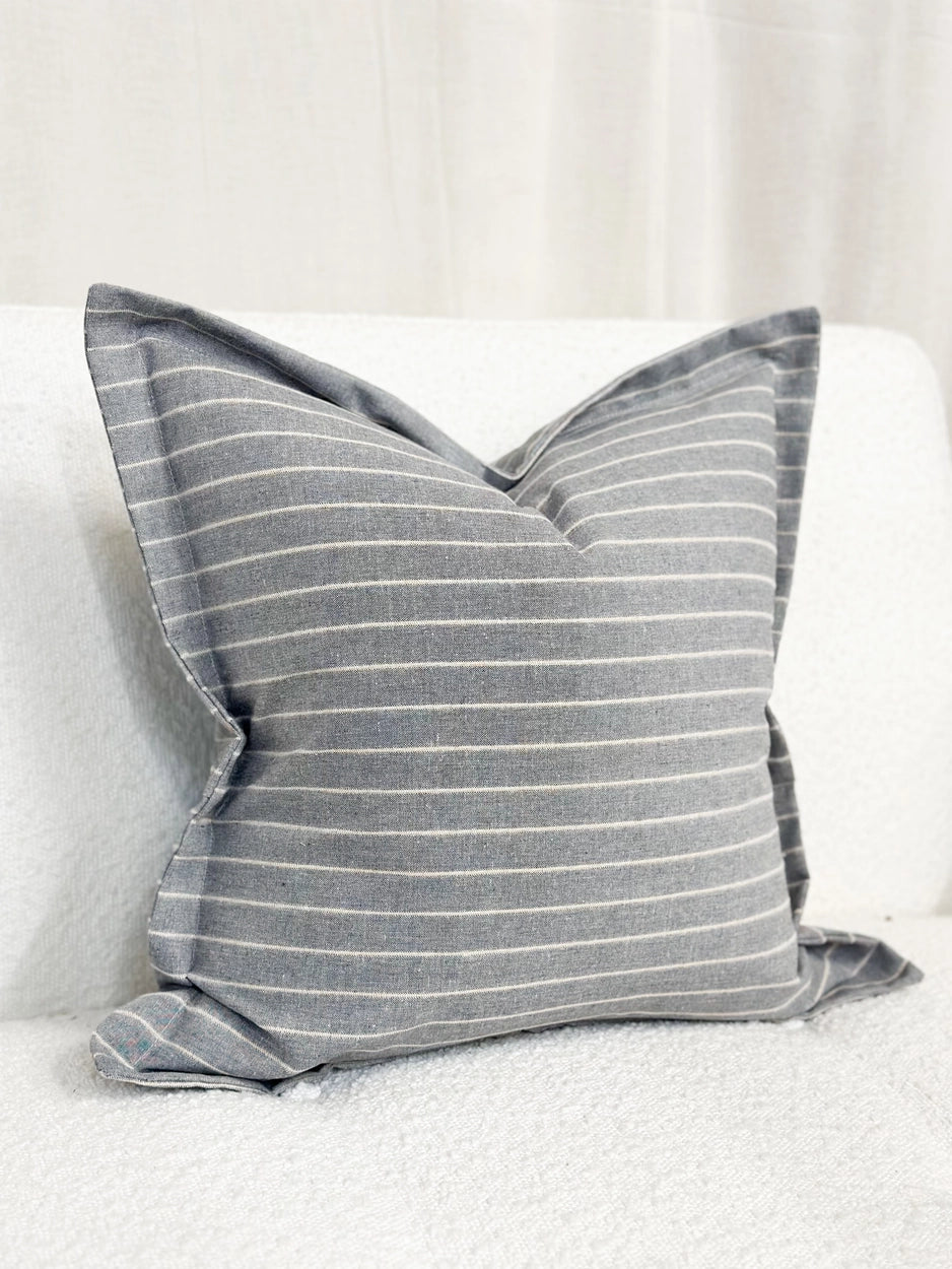 Ellis Cushion - Light Grey Stripe Linen