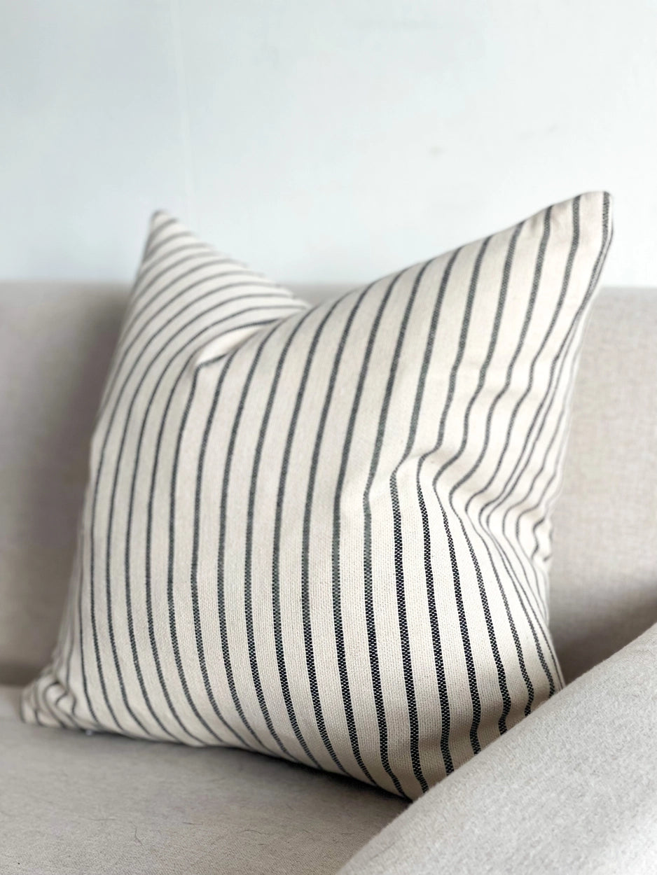 Francois Cushion - Cream & Navy Stripe, Linen Blend
