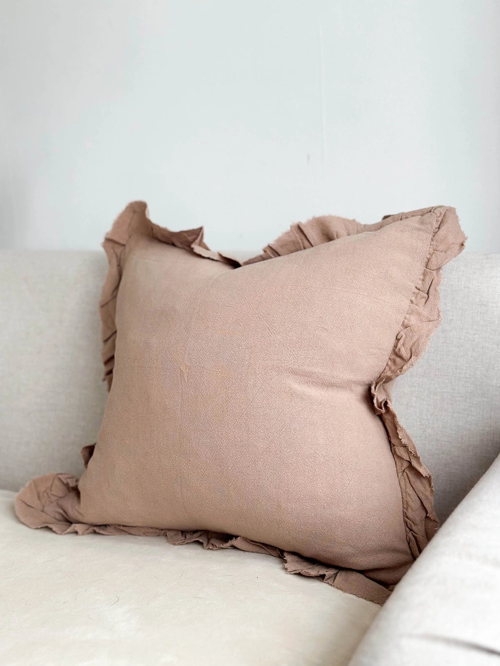 Ruffle Cushion - Taupe Linen