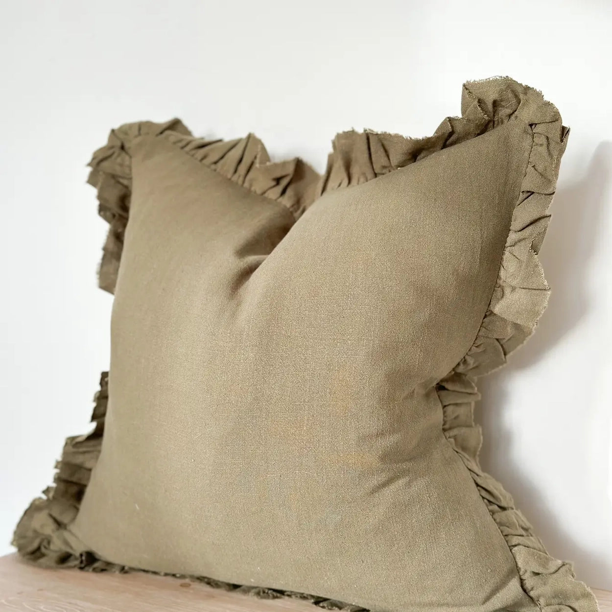 Ruffle Cushion - Olive Linen