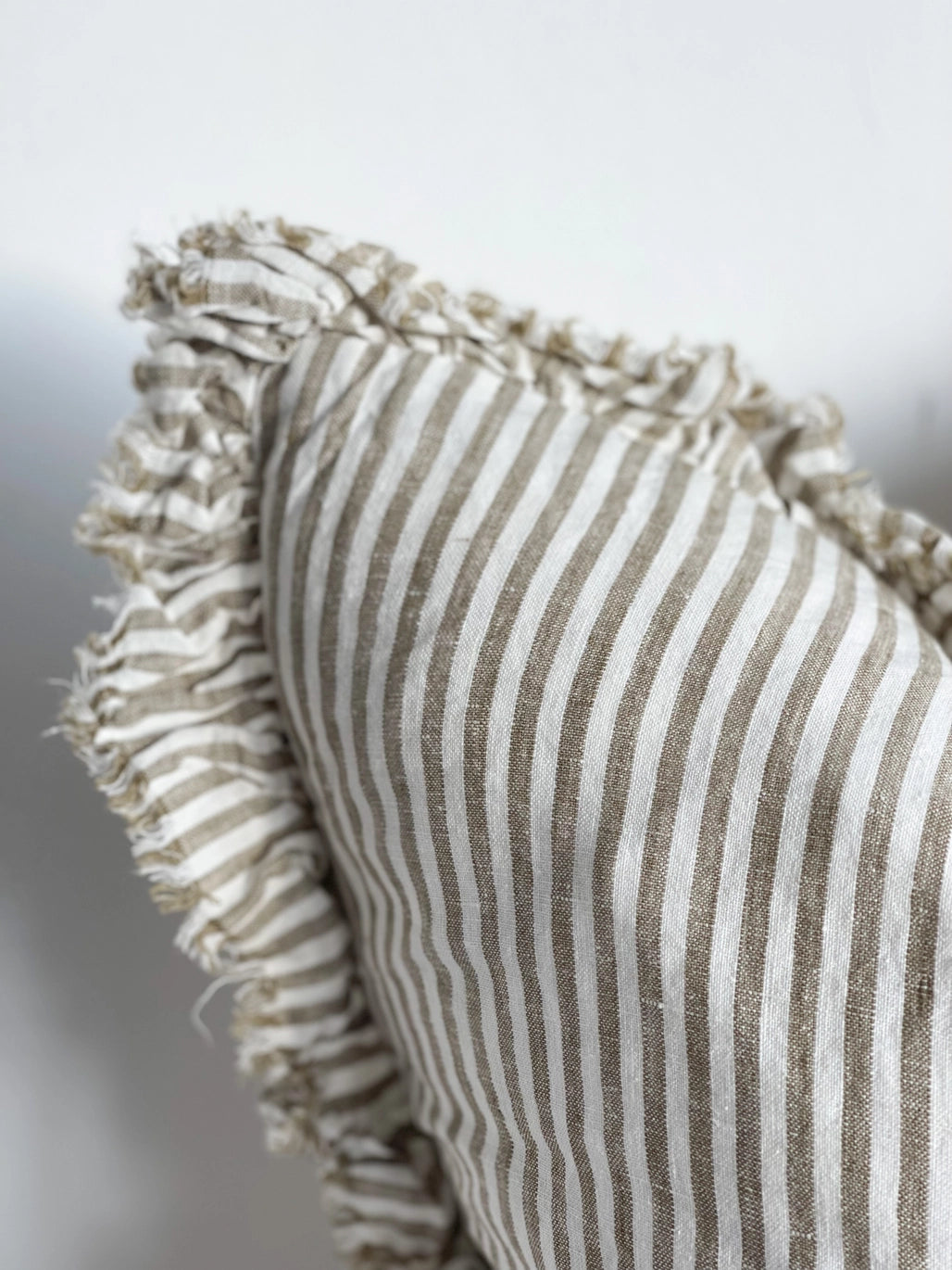 Ruffle Cushion - Olive Stripe Linen