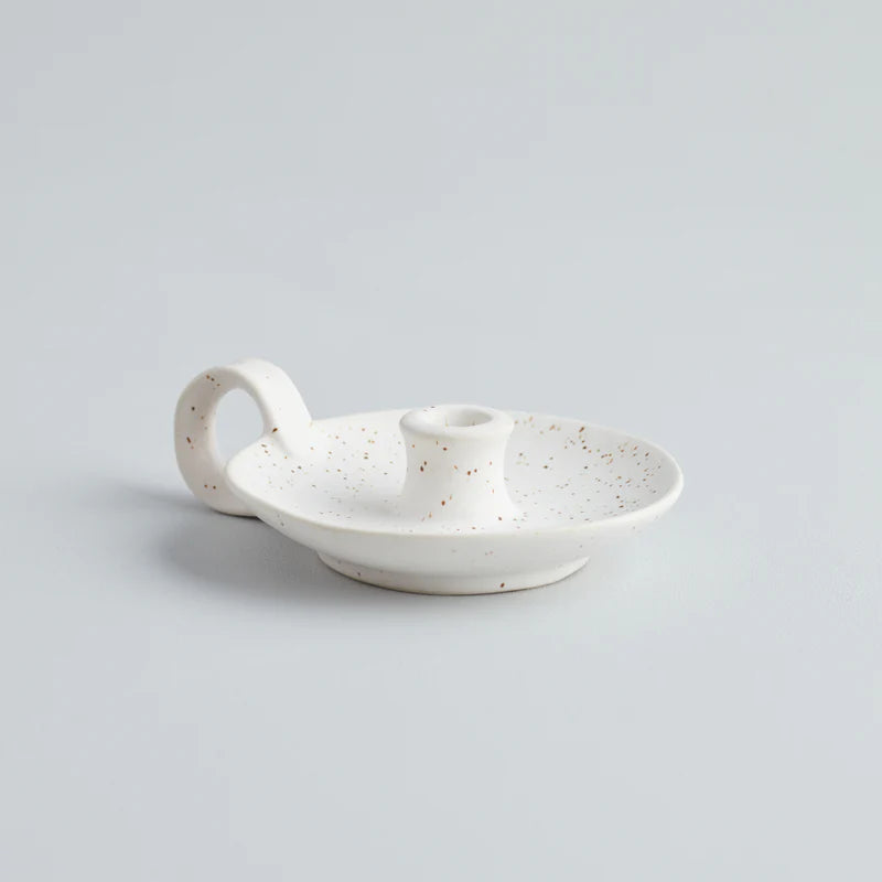 White Speckle 1/2” Candle Holder
