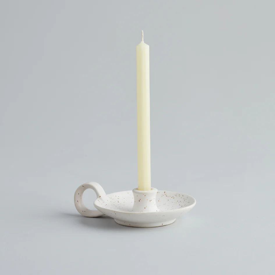 White Speckle 1/2” Candle Holder
