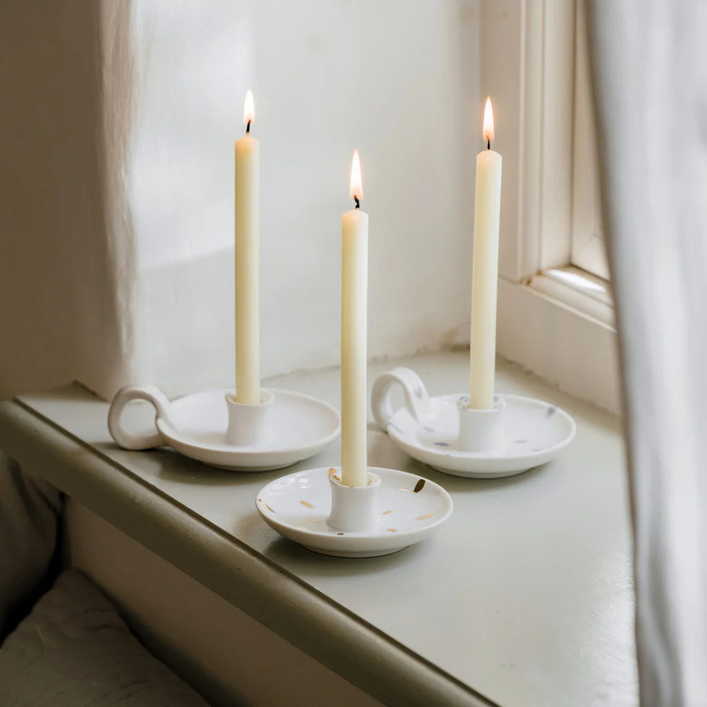 White Speckle 1/2” Candle Holder