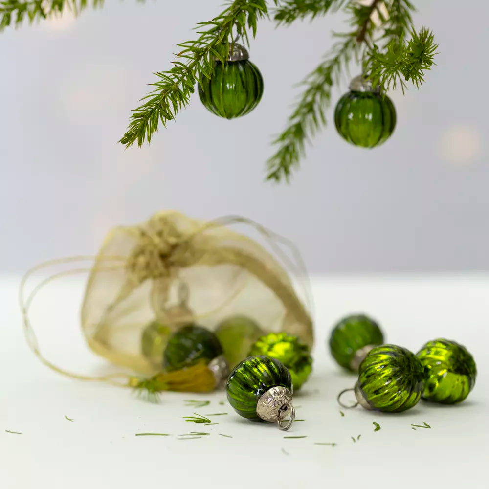 Mini Green Baubles Bag of 10