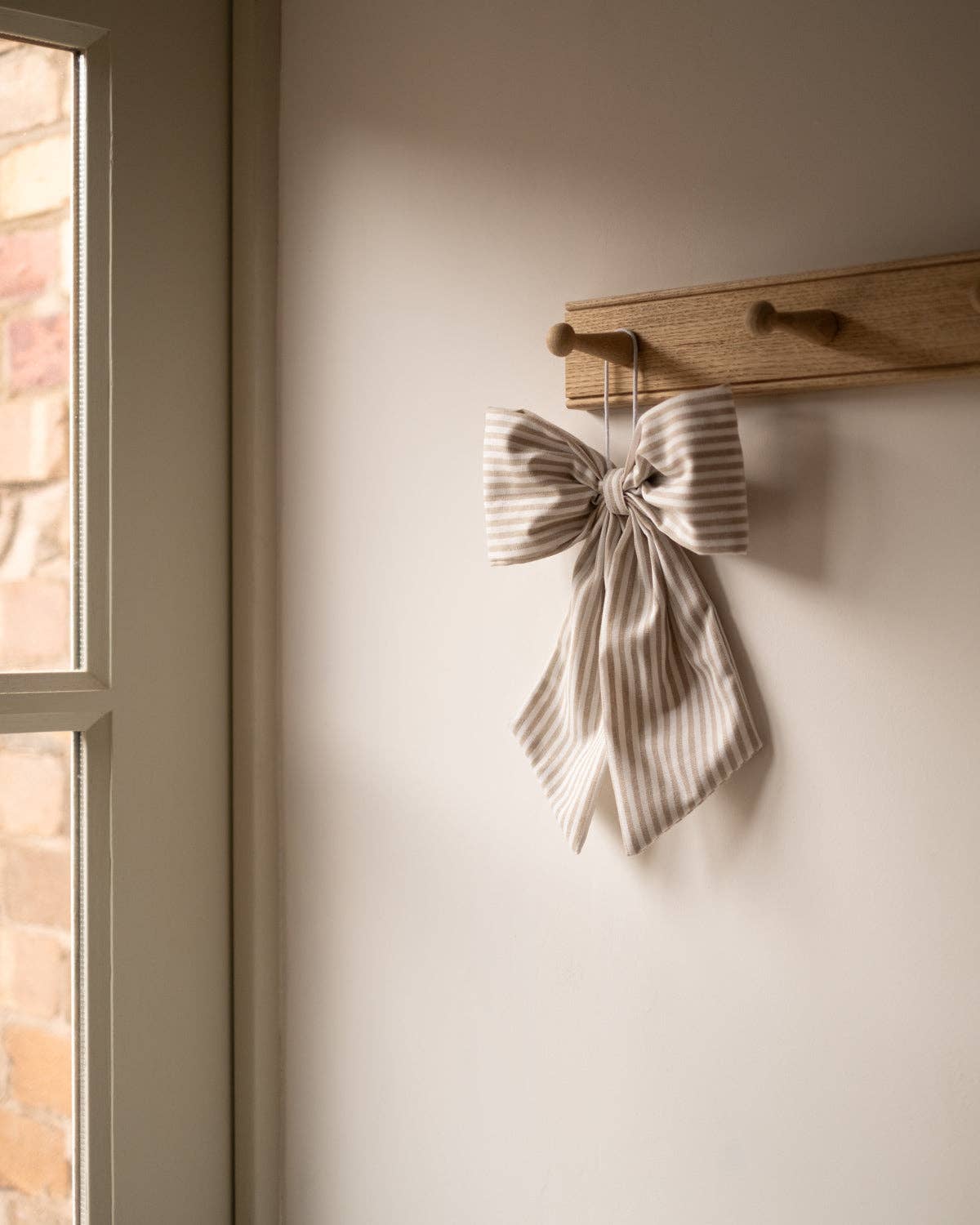 Beige and White Stripe Hanging Bow