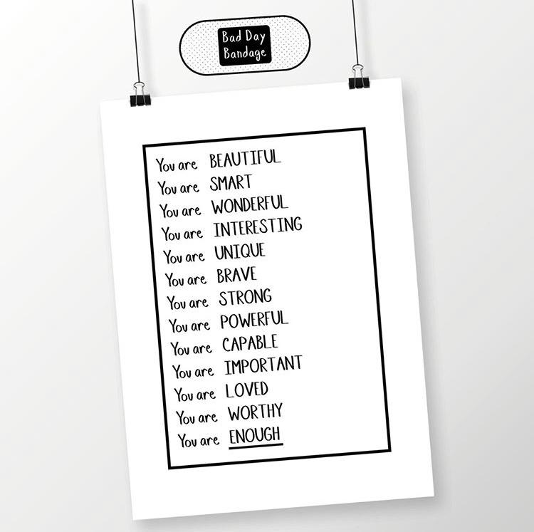 You Are Beautiful A5 Print - Bad Day Bandage, Print - Bramley & White | Upholstery, Homewares & Furniture