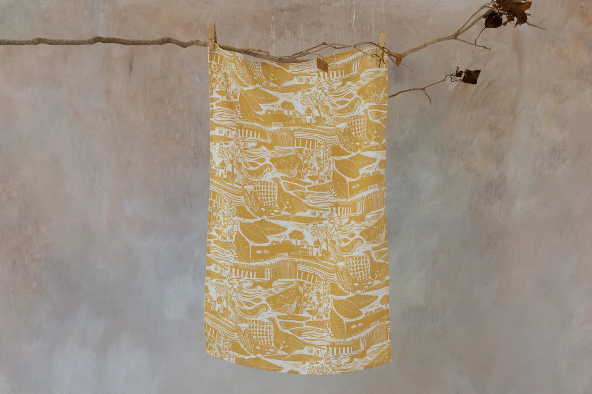 Sam Wilson - Through the Fields Ochre Tea Towel