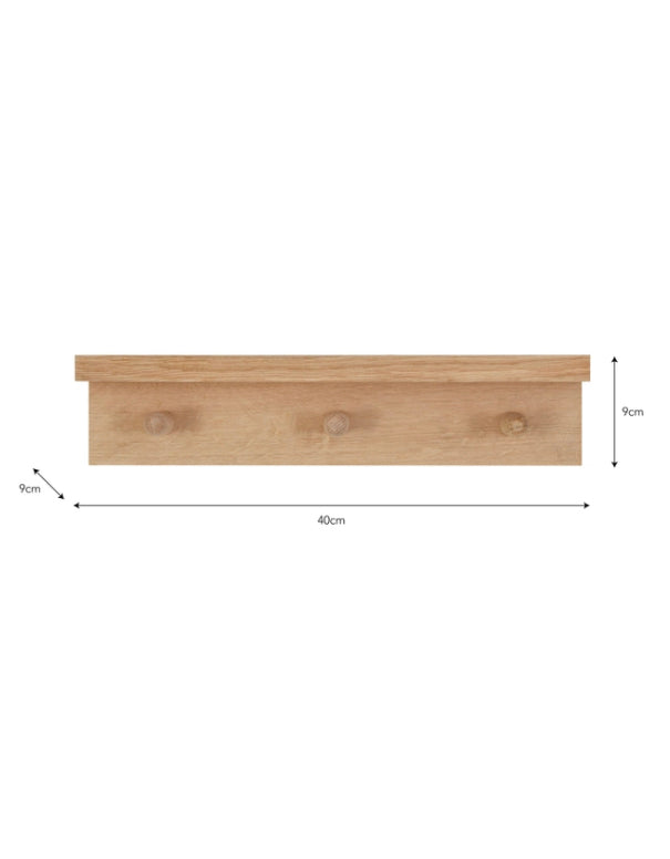 Hambledon Oak Peg Shelf - Small (3 Pegs)