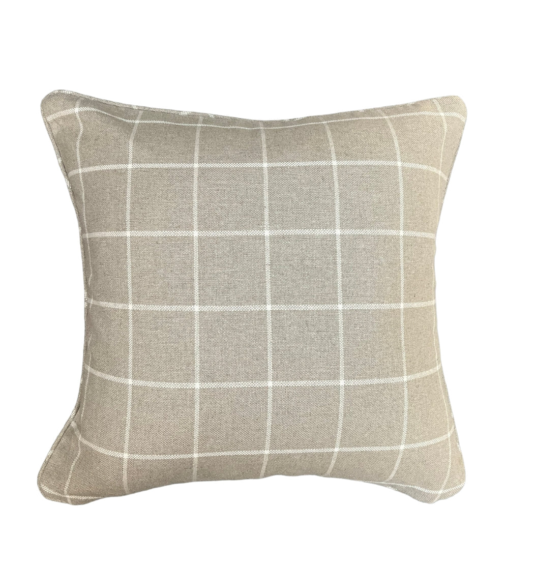 Bespoke - Ian Mankin Skye Check Piped Cushion - Natural (50cm x 50cm)