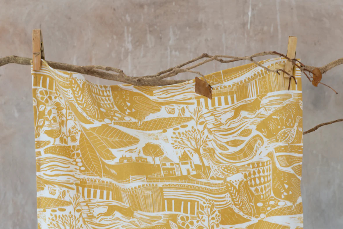Sam Wilson - Through the Fields Ochre Tea Towel