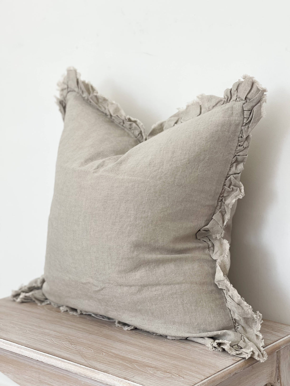 Hallie Ruffled Linen Cushion Cover – Natural Beige