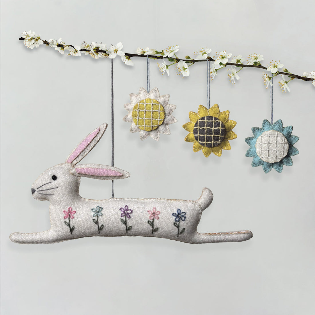 Leaping Embroidered Folk Art Rabbit