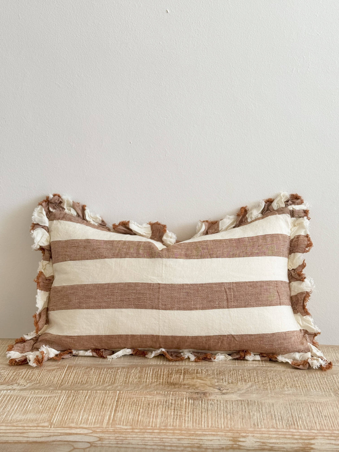 Hallie Ruffled Linen Cushion Cover 50x30 – Rust Wide Stripe