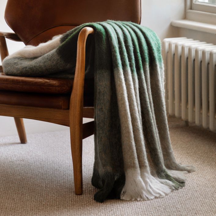 Heritage Check Faux Mohair Green Throw