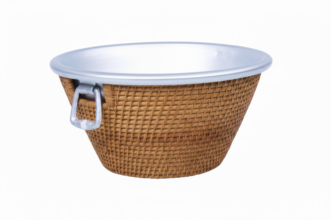 RATTAN CHAMPAGNE BUCKET WITH ALUMINIUM LINER