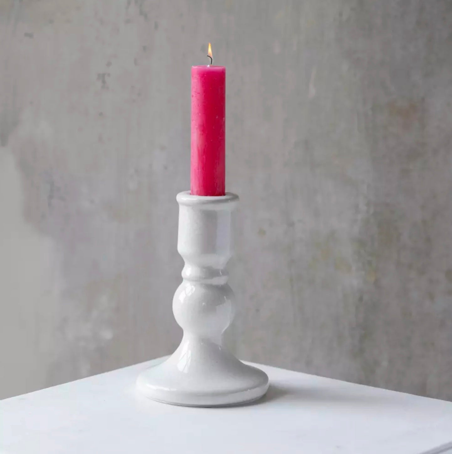 Candle Holder White Crackle - Small