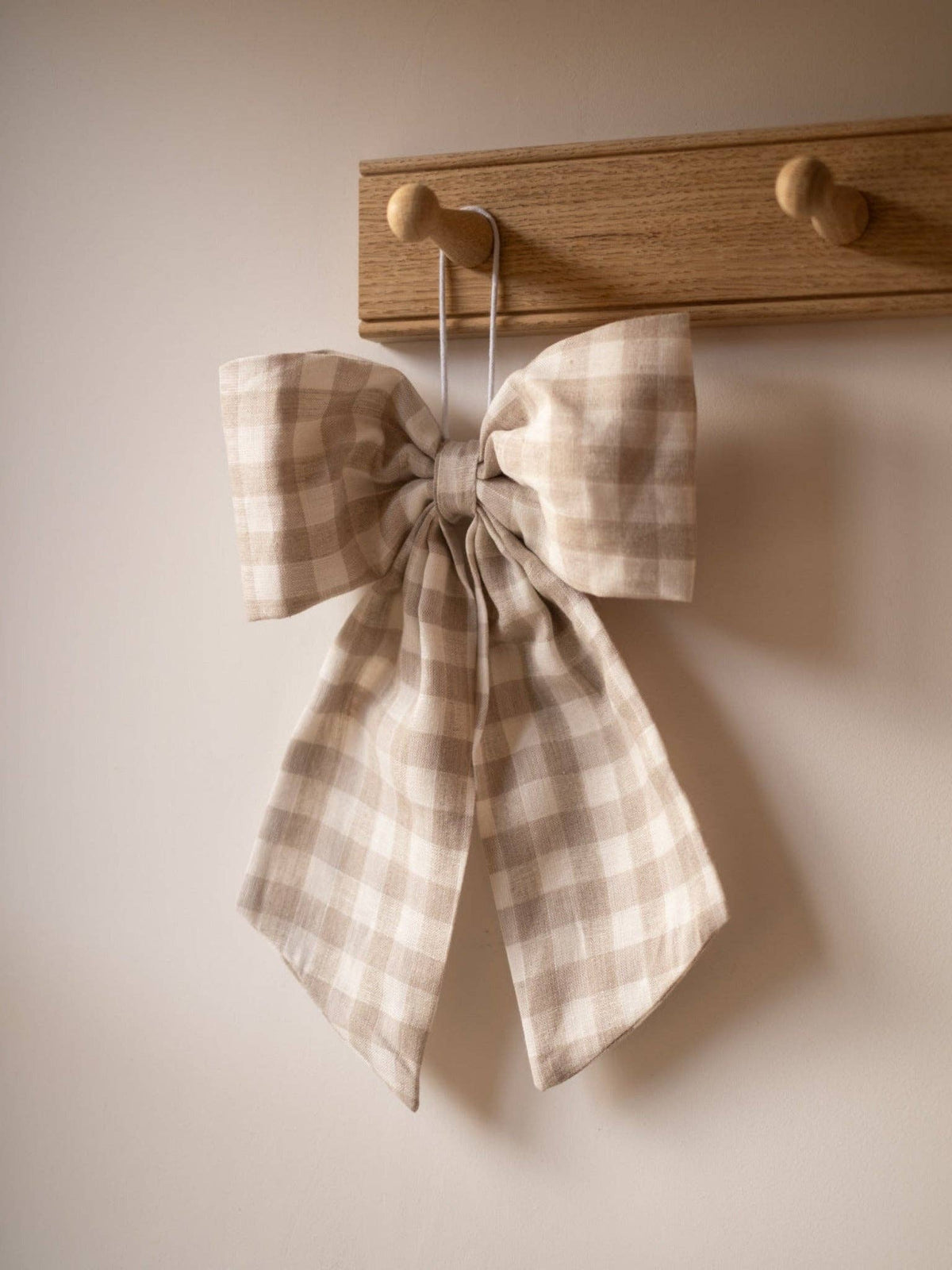 Cream and Beige Gingham Hanging Bow