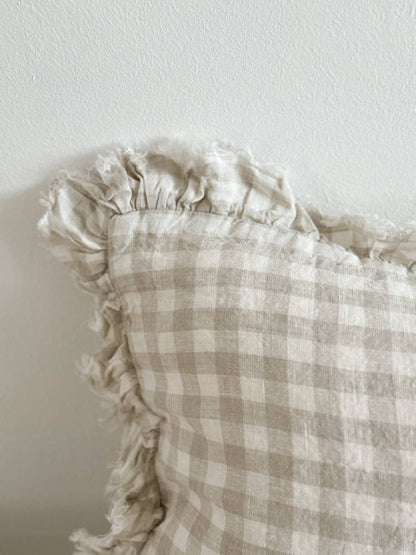Hallie Natural Gingham Cushion 50x30 – Ruffled Edge