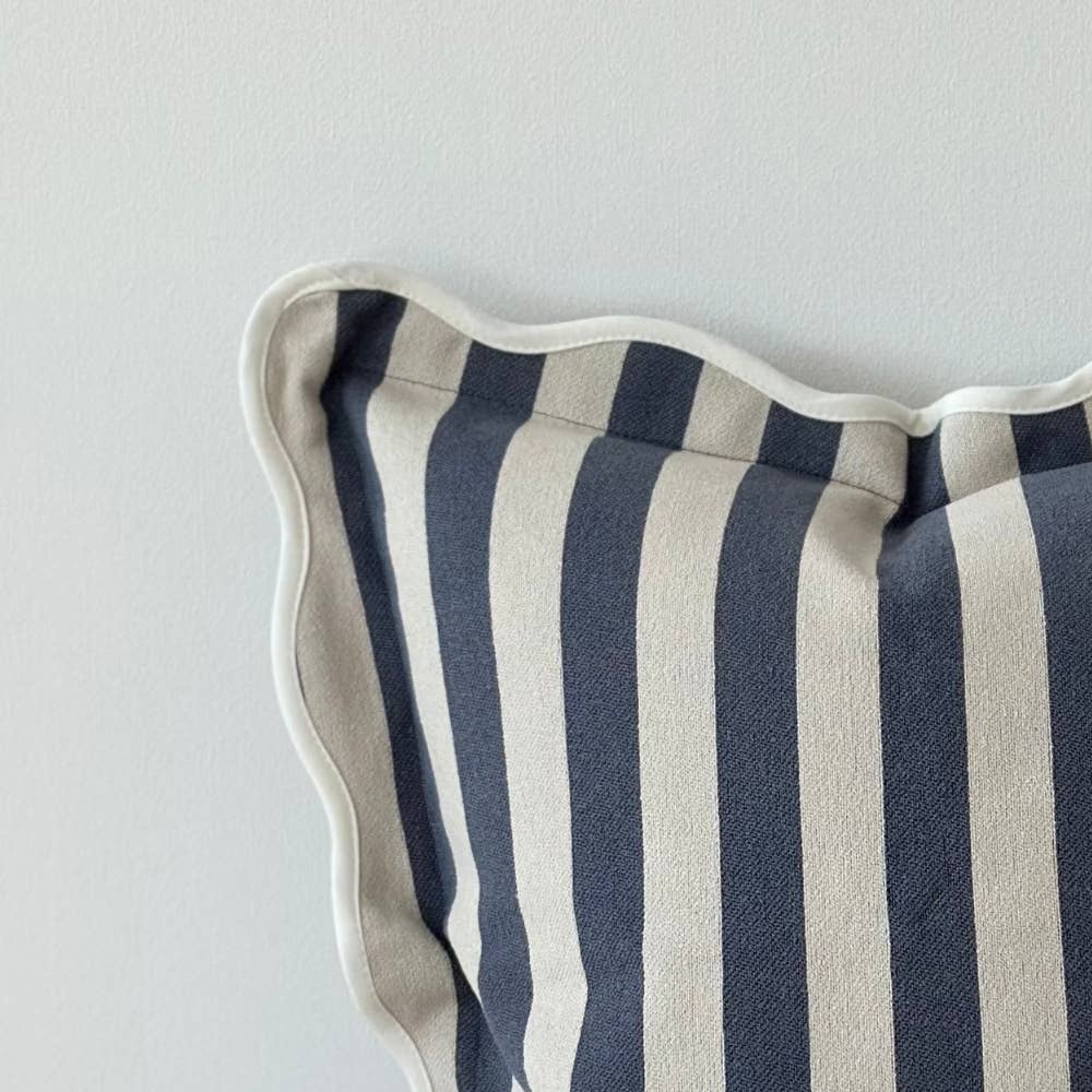 Chloe Navy Stripe Scalloped Edge Cushion Cover