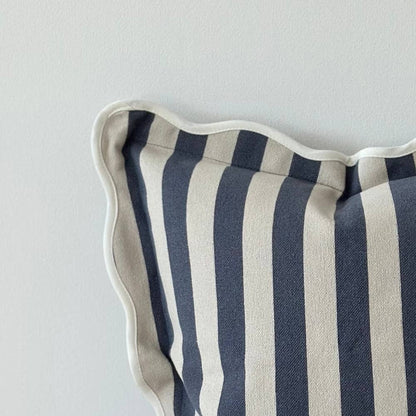 Chloe Navy Stripe Scalloped Edge Cushion Cover