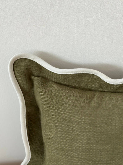 Chloe Olive Scalloped Edge Bolster Cushion 80x30