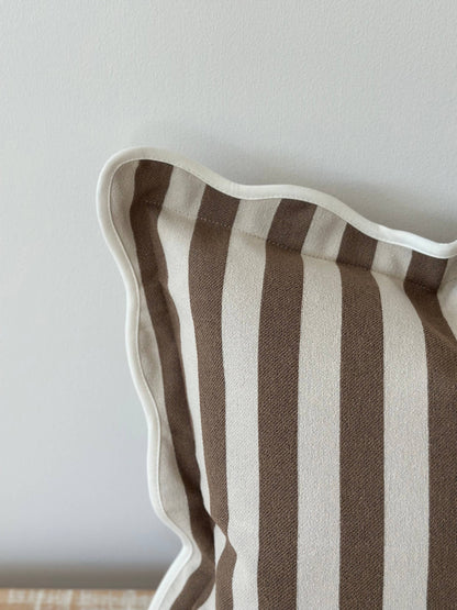 Chloe Brown Stripe Scalloped Edge Cushion Cover