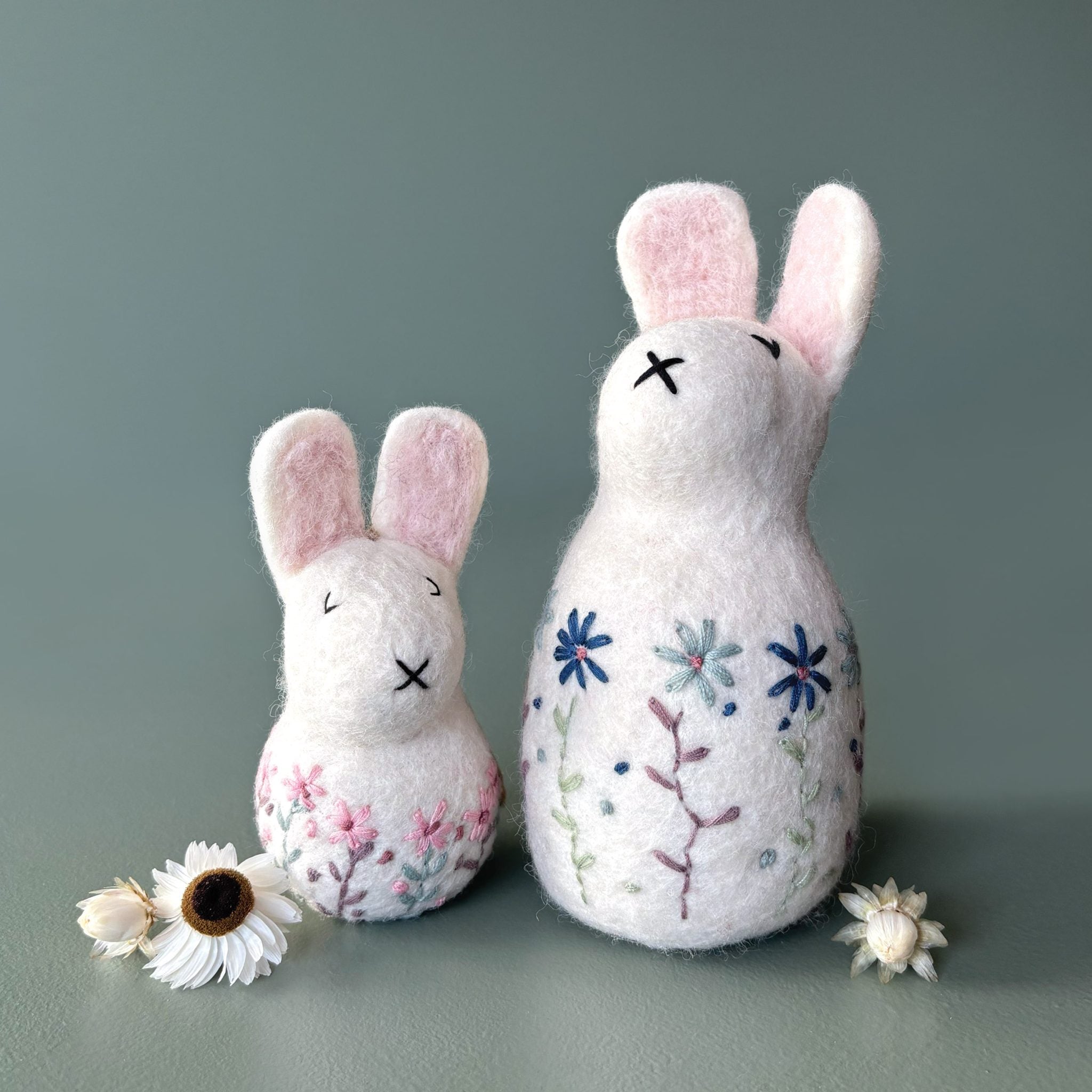 Folk art embroidered round rabbit
