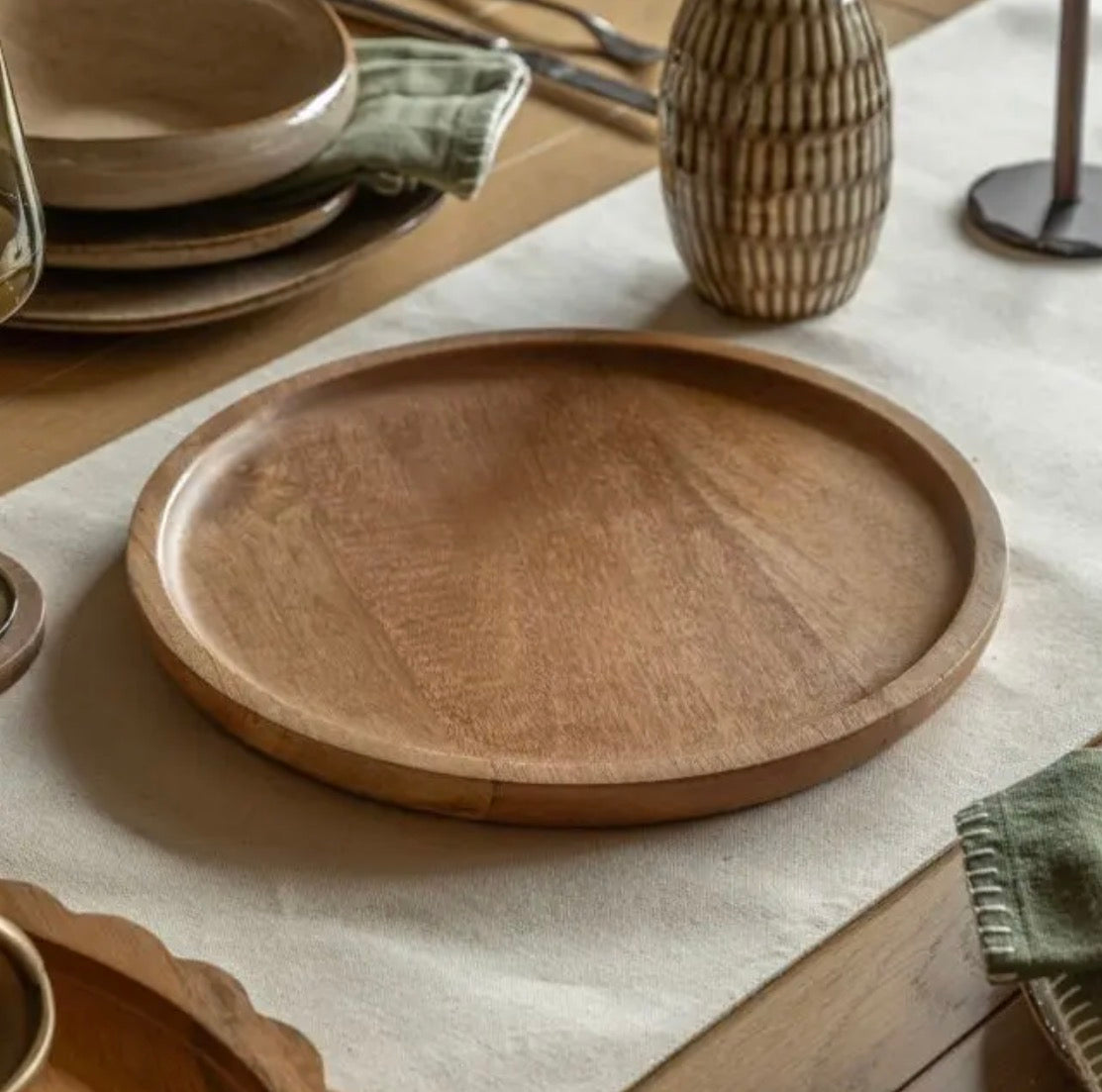 Mango Wood Round Decorative Tray
