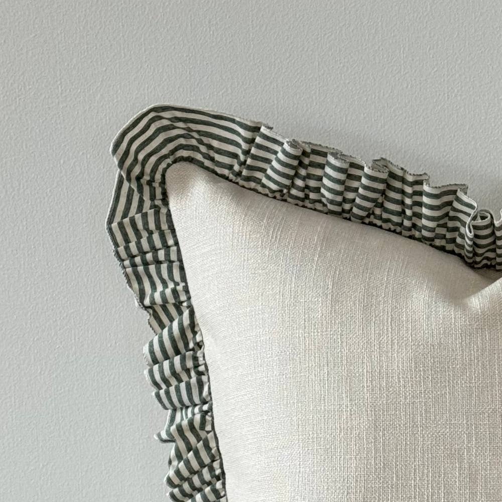 Bella Green and Cream Ruffle Cushion Cover