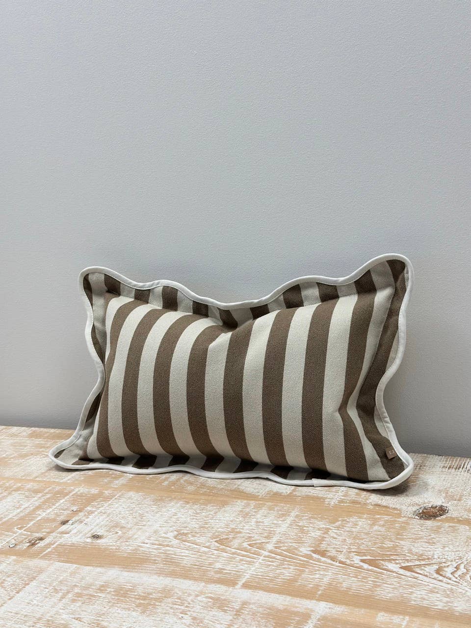 Chloe Brown Stripe Scalloped Edge Cushion Cover 50x30