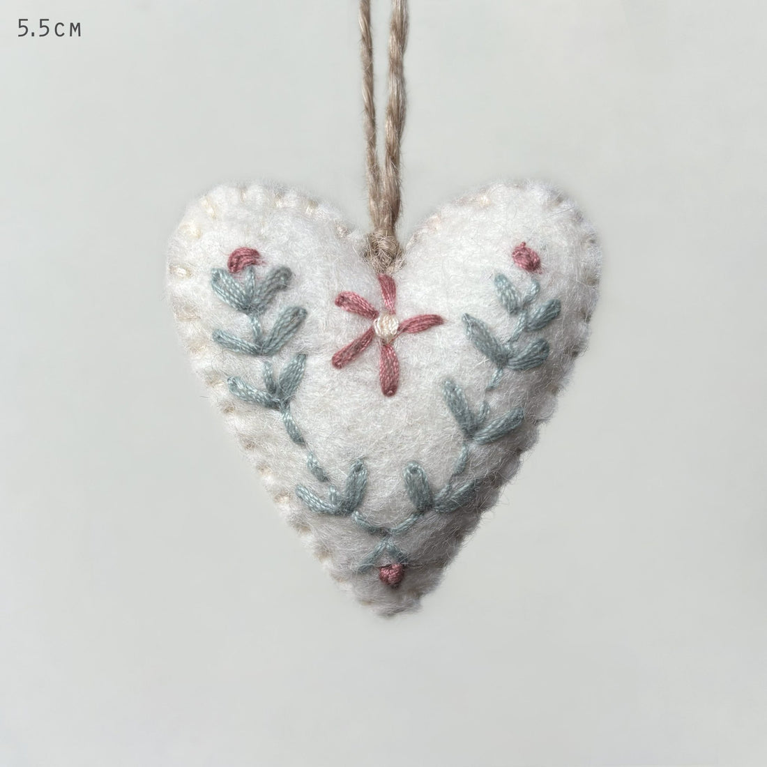 Felt Folk Art Heart - White